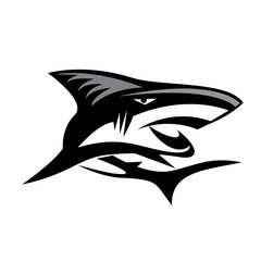 Side view angry swimming shark logo design inspiration