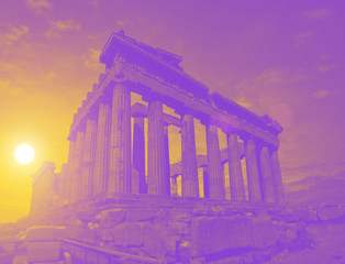 Acropolis, Parthenon temple in vibrant bold gradient holographic color