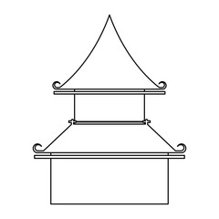 chinese oriental asian building cartoon in black and white