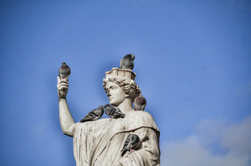Statue of a woman on one of the central squares of Nantes, France