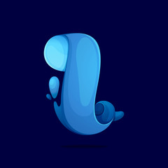 Letter I logo ecology stylized with water waves and dew drops.