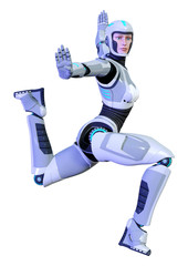 3D Rendering Female Robot on White