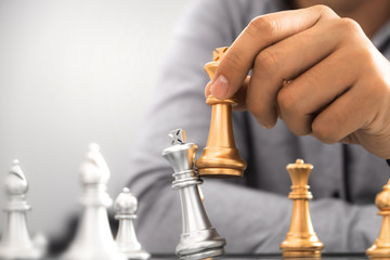 Competition and Challenge Concept, Two businesspeople playing chess board.
