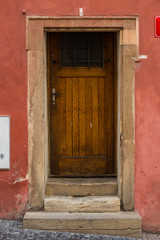 Fototapeta premium Old wooden door at St. Vitus cathedral in Prague