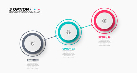 Business template for infographic. Can be used for info chart, graph, presentation. Vector with 3 steps, options, marketing icons.