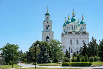 Astrakhan. Astrakhan Kremlin. Assumption Cathedral and Prechistenskaya bell tower in the historical...