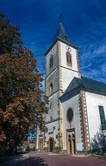 Perspective view of Saint Leger church. Village of Rixheim, France	