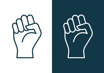 Fist hand power logo. Protest strong fist raised fight icon, rebel illustration
