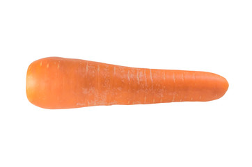 A single fresh orange carrot top view isolated on white background
