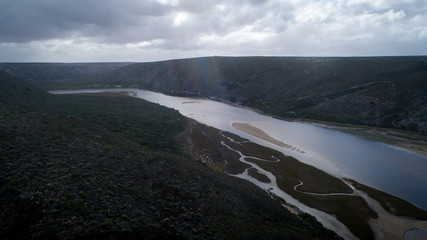 Aerial views over the Duiwenhoksriver estuary in the garden route in south africa