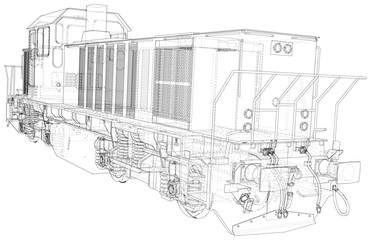Train. Technical wire-frame. Vector rendering of 3d.