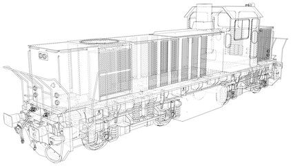 Train. Technical wire-frame. Vector rendering of 3d.