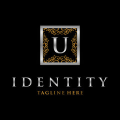 Premium letter U logo icon vector design. Luxury jewelry frame gem edge logotype, Floral Heraldic or ornamental Luxury Logo template U letter logo.