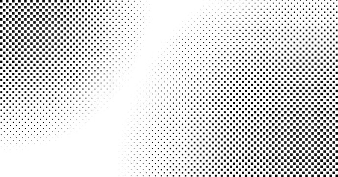 Halftone vector background. Square halftone gradient backdrop. Black and white pattern.