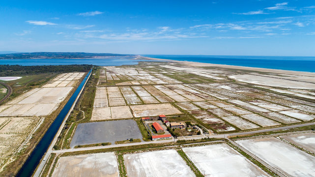 Aerial photo of Sainte Lucie salt marshes in Port La Nouvelle