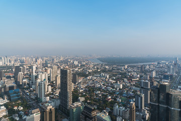 Fototapeta premium Landscape of Cityscape view of bangkok with blue sky and cloud