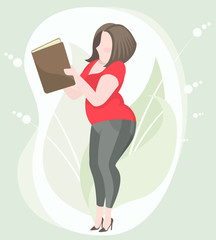 Chubby woman reading a book