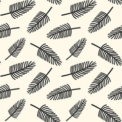 Modern hand drawn seamless pattern with fir branches. Winter background. Vector