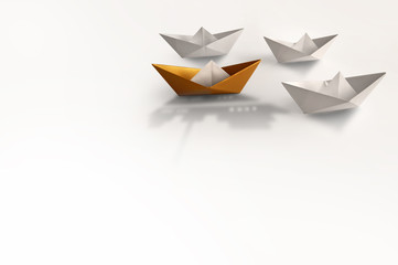 Gold paper boat stand out leadership concept