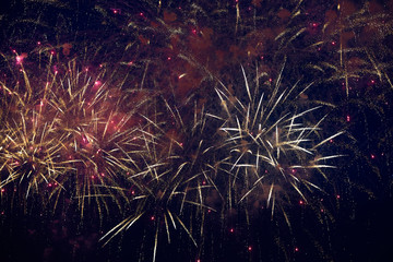 Fireworks in the evening sky at the Scarlet Sails festival in St. Petersburg