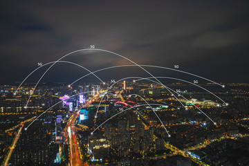 5G smart city, night view concept