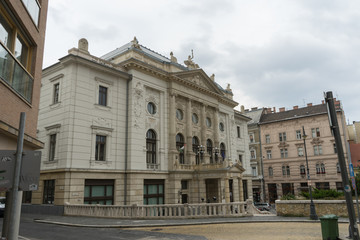 Fototapeta na wymiar Budapest / Hungary - July 28 2019: theater in small roads of Budapest, Hungary. Baroque building in a city.