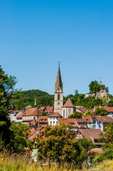 Baden, katholische Kirche, Altstadt, Schlossberg, Ruine, Stadt, Stadtrundgang, Aargau, Sommer, Schweiz	