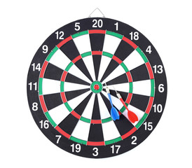 Dartboard with darts isolated on white background