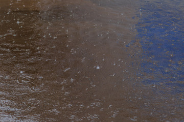 puddle with raindrops,removed during the summer rain in the afternoon