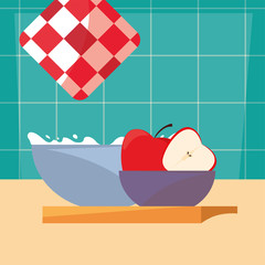 bowl apple cutting board cooking food preparation