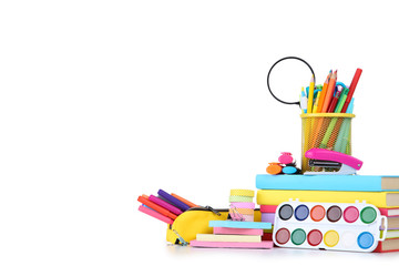 Fototapeta premium School supplies on white background