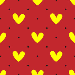 Romantic seamless pattern. Hearts and polka dots.
