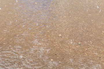 puddle with raindrops,removed during the summer rain in the afternoon