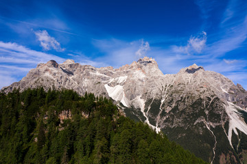 Panoramic view of the Dolomites. Drone photography