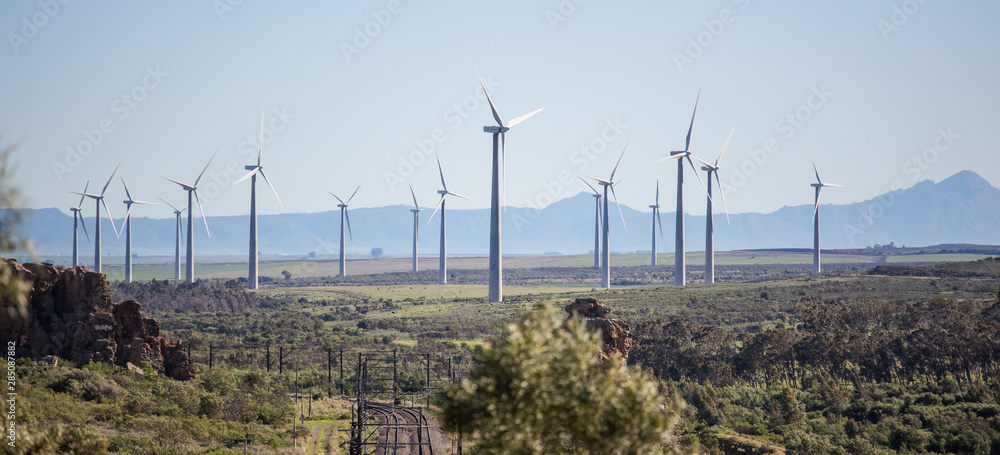 Wall mural close up image of a wind farm in south africa, supplying eco friendly electricity