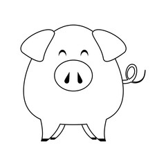 cute animal pig farm cartoon in black and white