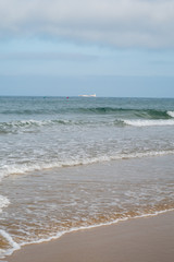 La Barrosa beach, in Sancti Petri, Cadiz, when the tide is low and there is a lot of sand.