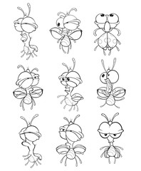 Vector Illustration of a Cute Cartoon Character Ladybird for you Design and Computer Game. Coloring Book Outline Set