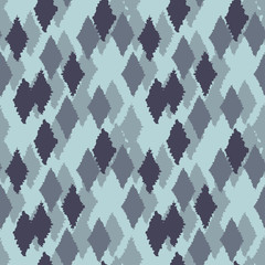 Monochrome blue-green gloomy seamless pattern with rhombuses.