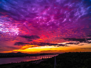 일몰. 한강. 서울. 구름. 난지도공원. 