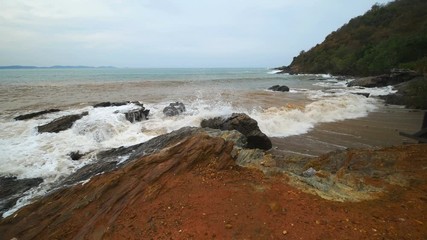 4k video of sea wave with stone at Khao Laem Ya in Mu Ko Samet National Park, Rayong Province, Thailand