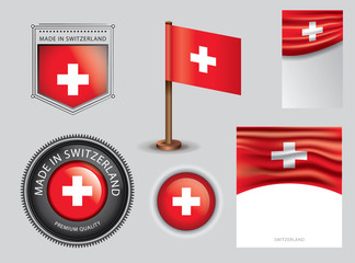  Made in Switzerland seal, Swiss flag and color  --Vector Art--