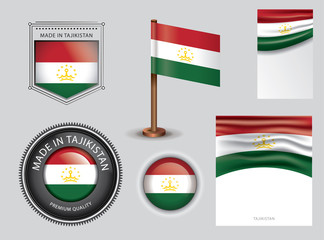  Made in Tajikistan seal, Tajiki flag and color  --Vector Art--