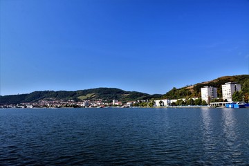 Fototapeta na wymiar Orsova city seen from the Danube