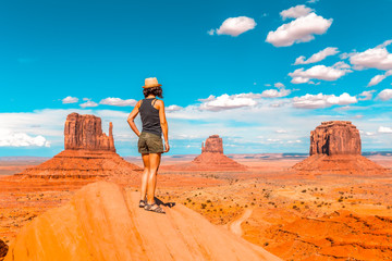 A young girl with black t-shirt in the Monument Valley National Park in the visitor center. Utah