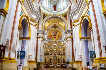 Fototapeta na wymiar Interior of Saint Ignatius of Loyola and Stanislaus Kostka church (former Jesuit Collegium) in Kremenets, Ukraine. August 2019