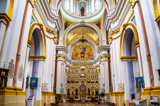 Interior of Saint Ignatius of Loyola and Stanislaus Kostka church (former Jesuit Collegium) in Kremenets, Ukraine. August 2019