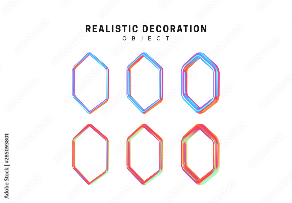 Aufkleber hexagon geometric shapes, gradient, pink and blue. decorative design element isolated white backgrou