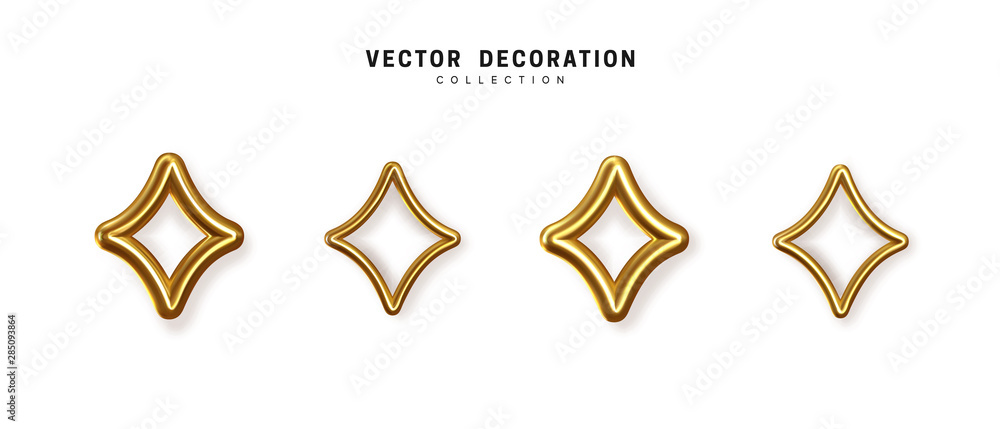 Poster gold geometric shapes. golden decorative design elements isolated white background. bronze metallic 