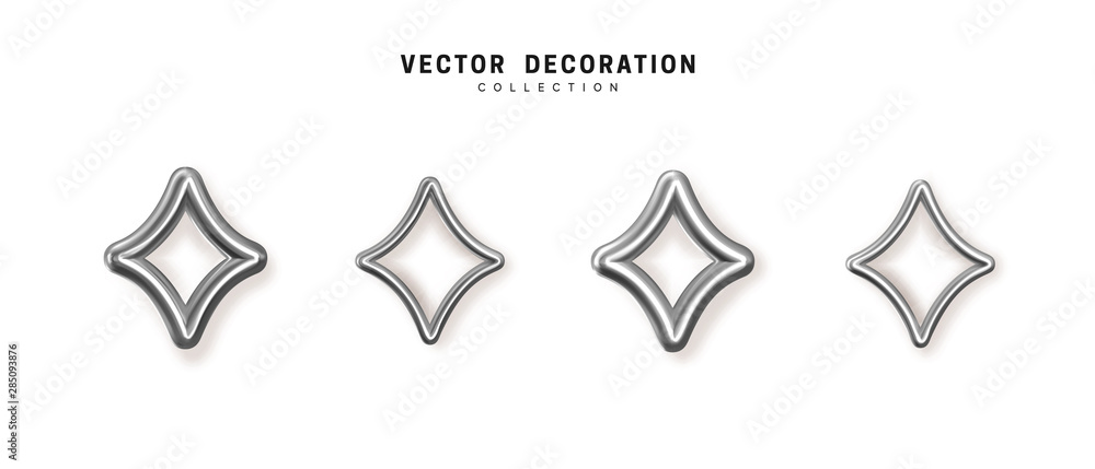 Poster silver geometric shapes. white decorative design elements isolated on white background. metallic sil
